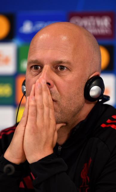 Liverpool's Dutch manager Arne Slot attends a press conference at Anfield stadium in Liverpool, north-west England on April 13, 2026, on the eve of their UEFA Champions League, quarter final second leg football match against Paris Saint-Germain. (Photo by PETER POWELL / AFP)