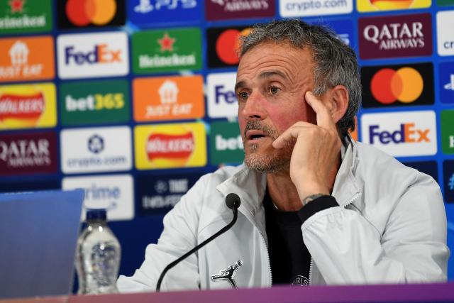 Paris Saint-Germain's Spanish head coach Luis Enrique attends a press conference at Anfield stadium in Liverpool, north-west England on April 13, 2026, on the eve of their UEFA Champions League, quarter final second leg football match against Liverpool. (Photo by PETER POWELL / AFP)