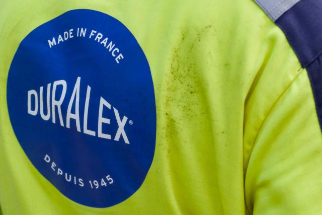 (FILES) This photograph shows the logo of the French manufacturer of glassware Duralex in La Chapelle-Saint-Mesmin near Orleans, centre France, on July 31, 2024. Duralex, the globally known glassmaker recently taken over as a cooperative by its employees, announced on April 13, 2026 the replacement of its chief executive. Officially presented as preparation for his retirement, the departure may in fact be linked to economic difficulties facing the company. (Photo by GUILLAUME SOUVANT / POOL / AFP)