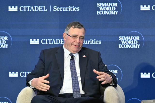 Patrick Pouyanne, CEO of TotalEnergies SE speaks during the Semafor World Economy Conference in Washington, DC, on April 13, 2026. (Photo by Mandel NGAN / AFP)