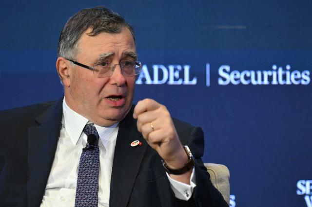 Patrick Pouyanne, CEO of TotalEnergies SE speaks during the Semafor World Economy Conference in Washington, DC, on April 13, 2026. (Photo by Mandel NGAN / AFP)