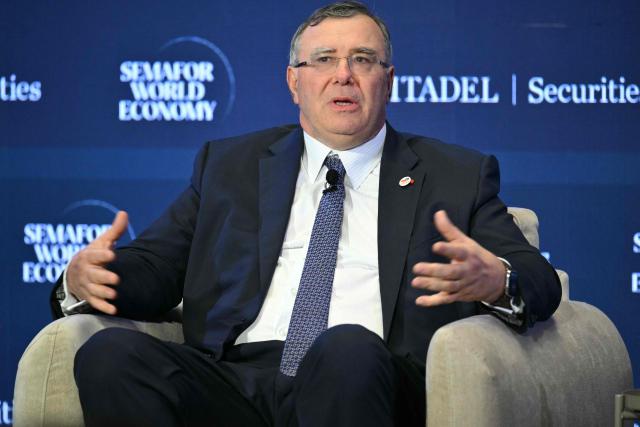 Patrick Pouyanne, CEO of TotalEnergies SE speaks during the Semafor World Economy Conference in Washington, DC, on April 13, 2026. (Photo by Mandel NGAN / AFP)