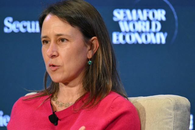 Anne Wojcicki, Founder & CEO, 23andMe Research Institute speaks during the Semafor World Economy 2026 conference in Washington, DC, April 13, 2026. (Photo by Mandel NGAN / AFP)