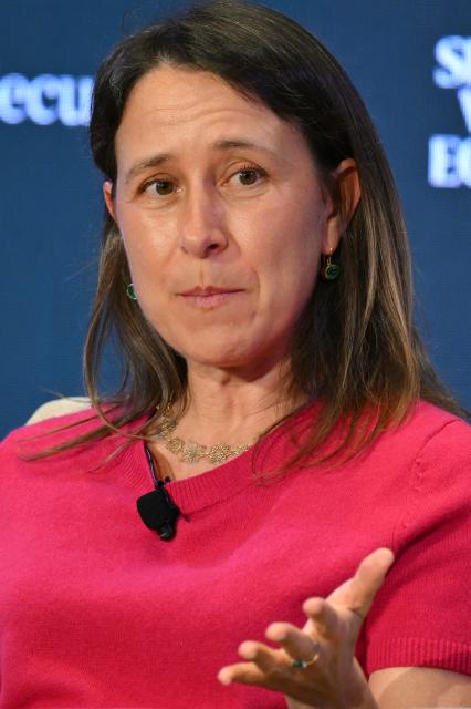 Anne Wojcicki, Founder & CEO, 23andMe Research Institute speaks during the Semafor World Economy 2026 conference in Washington, DC, April 13, 2026. (Photo by Mandel NGAN / AFP)