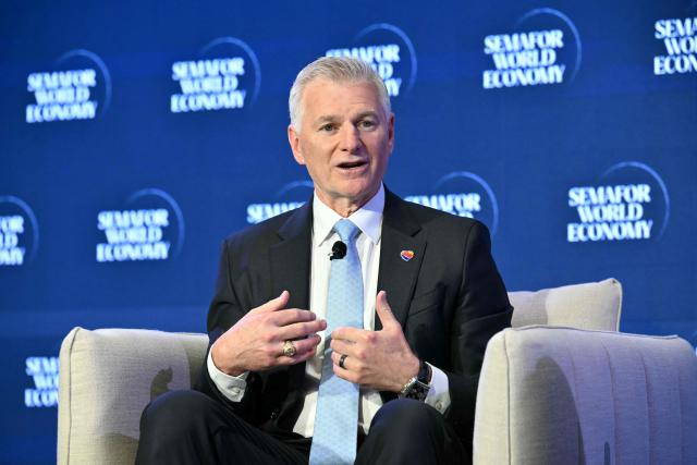 Southwest Airlines CEO Bob Jordan speaks during the Semafor World Economy 2026 Summit at a hotel in Washington, DC, on April 13, 2026. (Photo by Mandel NGAN / AFP)
