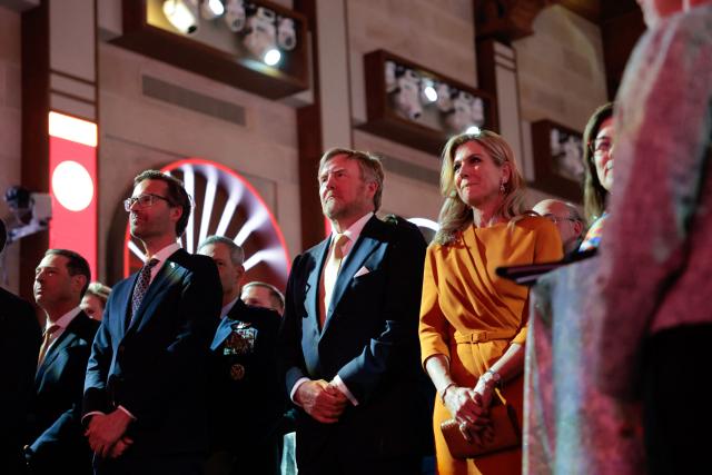 Dutch King Willem-Alexander (C, L) and Queen Maxima (C, R) attend an event at the US Chamber of Commerce in Washington, DC, on April 13, 2026. (Photo by Kent NISHIMURA / AFP)