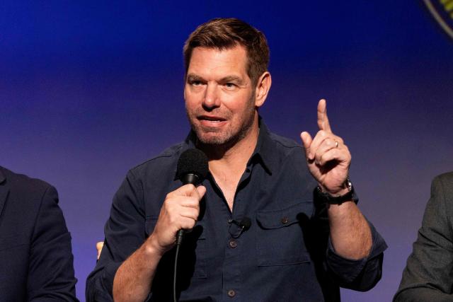 (FILES) US Representative Eric Swalwell, Democrat of California, speaks during the SEIU-United Service Workers West's Gubernatorial Candidate Worker Forum at Meruelo Studios in Los Angeles, California, on January 10, 2026. Swalwell, who had already ended his bid to become California governor, announced his resignation from Congress on April 13, 2026 via X, after multiple women accused him of sexual assault or misconduct. (Photo by ETIENNE LAURENT / AFP)