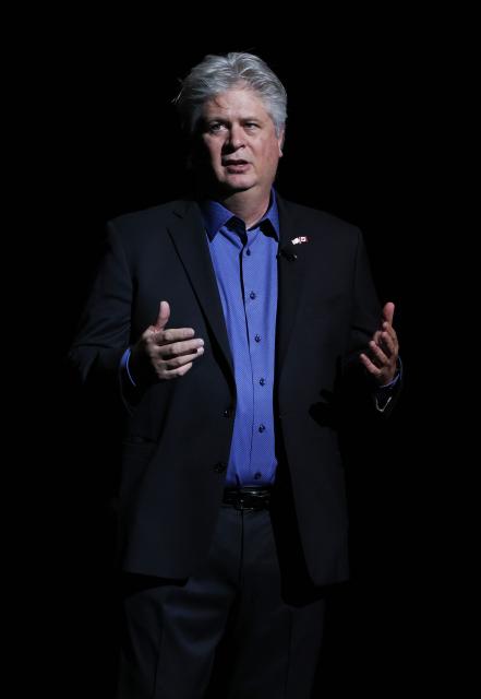 Michael O’Leary, President & CEO, Cinema United speaks onstage during the Sony Pictures Entertainment Presentation & Opening Night at CinemaCon at The Colosseum at Caesars Palace on April 13, 2026 in Las Vegas, Nevada. (Photo by VALERIE MACON / AFP)