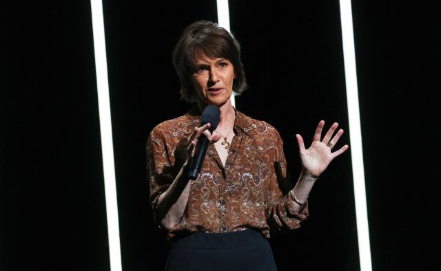 President of Sony Pictures Animation Kristine Belson speaks onstage during the Sony Pictures Entertainment Presentation & Opening Night at CinemaCon at The Colosseum at Caesars Palace on April 13, 2026 in Las Vegas, Nevada. (Photo by VALERIE MACON / AFP)
