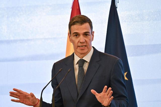 Spain's Prime Minister Pedro Sanchez speaks during a press conference in Beijing on April 14, 2026, after a meeting with China's President Xi Jinping. Sanchez urged reform to make the world order "more representative" after talks with Chinese President Xi Jinping in Beijing. (Photo by Pedro PARDO / AFP)