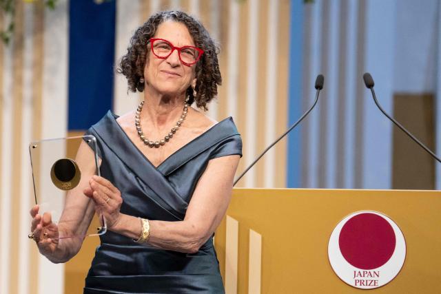 American computer scientist Cynthia Dwork, winner of the Japan Prize in the field of Electronics, Information, and Communication, poses during the Japan Prize presentation ceremony in Tokyo on April 14, 2026. (Photo by Yuichi YAMAZAKI / AFP)