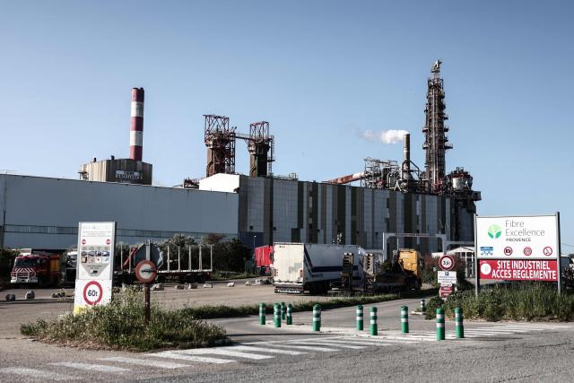 This photograph shows the industrial site of Fibre Excellence in Tarascon, south-eastern France on April 14, 2026, as two Fibre Excellence Group' sites in Tarascon and Saint-Gaudens face closure. The Fibre Excellence Group, a pulp paper producer, has announced that it will declare itself insolvent, but "remains convinced that a solution is still possible" for its future, based on progress made in discussions with the state. (Photo by Thibaud MORITZ / AFP)