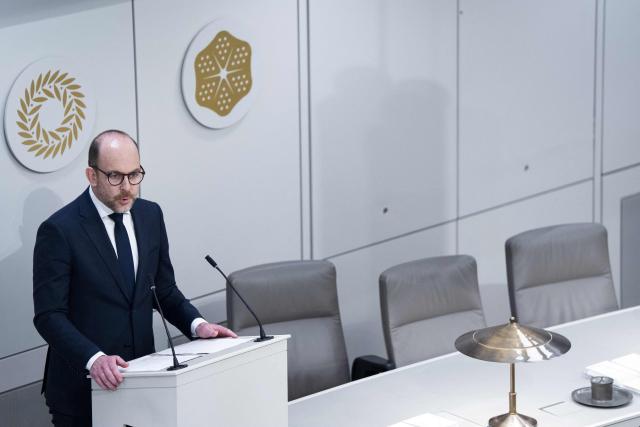 Dutch Deputy Prime Minister and Minister of Asylum and Migration Bart van den Brink attends a plenary session at the Senate regarding the asylum laws in The Hague on April 14, 2026. (Photo by Jeroen Jumelet / ANP / AFP) / Netherlands OUT