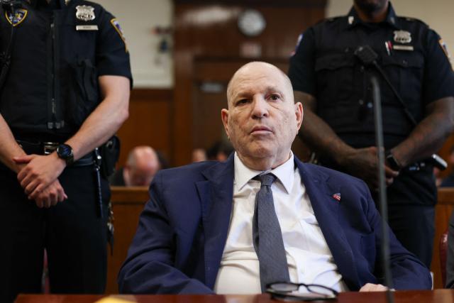 Former Hollywood film producer Harvey Weinstein appears in Manhattan Supreme Court during his retrial in New York City on April 14, 2026. The retrial of Weinstein on a rape charge on which a jury was previously deadlocked begins Tuesday, although he will remain imprisoned for other offenses regardless of the verdict. Weinstein is accused of the third-degree rape of Jessica Mann, who starred in the 2015 romantic commedy "This Isn't Funny." (Photo by ANGELA WEISS / POOL / AFP)