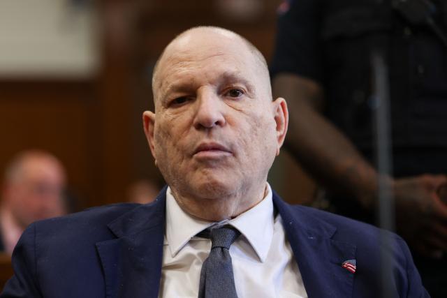 Former Hollywood film producer Harvey Weinstein appears in Manhattan Supreme Court during his retrial in New York City on April 14, 2026. The retrial of Weinstein on a rape charge on which a jury was previously deadlocked begins Tuesday, although he will remain imprisoned for other offenses regardless of the verdict. Weinstein is accused of the third-degree rape of Jessica Mann, who starred in the 2015 romantic commedy "This Isn't Funny." (Photo by ANGELA WEISS / POOL / AFP)