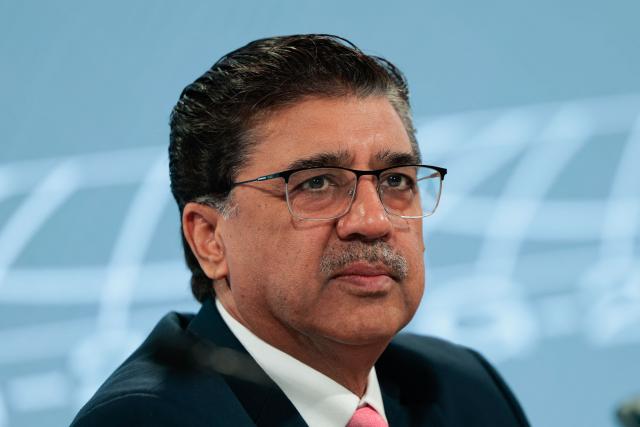 Muhammad Akhtar Javed, director of the State Bank of Pakistan, attends a briefing on the Intergovernmental Group of Twenty-Four (G-24) during the 2026 IMF and World Bank Group Spring Meetings in Washington, DC, on April 14, 2026. (Photo by Kent Nishimura / AFP)
