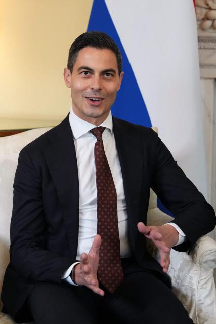 Netherlands' Prime Minister Rob Jetten sits down with Britain's Prime Minister Keir Starmer (not pictured) for bilateral talks inside 10 Downing Street in central London on April 14, 2026. (Photo by Kirsty Wigglesworth / POOL / AFP)