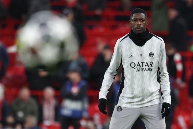Paris Saint-Germain's French forward #10 Ousmane Dembele warms up ahead of the UEFA Champions League quarter final, second-leg football match between Liverpool and Paris Saint-Germain at Anfield in Liverpool, north west England on April 14, 2026. (Photo by FRANCK FIFE / AFP)