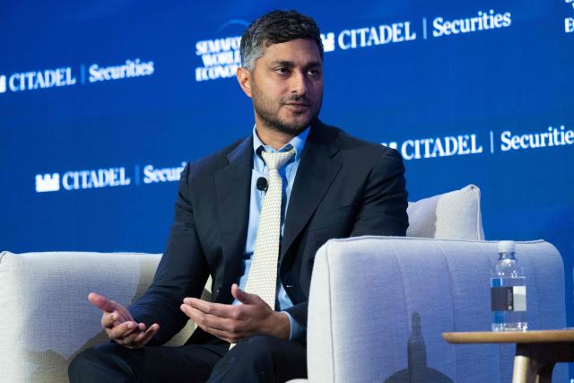 Arjun Sethi, co-CEO of Kraken and Payward, speaks during the Semafor World Economy 2026 conference in Washington, DC, April 14, 2026. (Photo by SAUL LOEB / AFP)