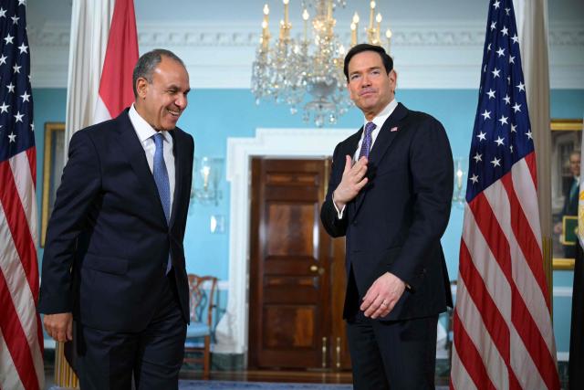 US Secretary of State Marco Rubio (R) meets with Egyptian Foreign Minister Badr Abdelatty at the State Department in Washington, DC, on April 14, 2026. (Photo by Oliver Contreras / AFP)