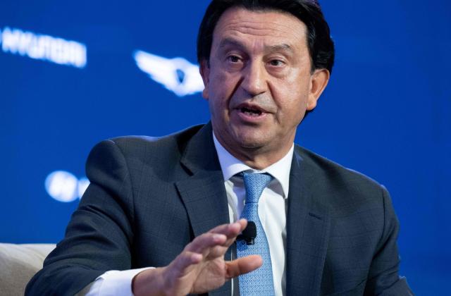 Jose Munoz, CEO of Hyundai, speaks during the Semafor World Economy conference in Washington, DC, on April 14, 2026. (Photo by SAUL LOEB / AFP)