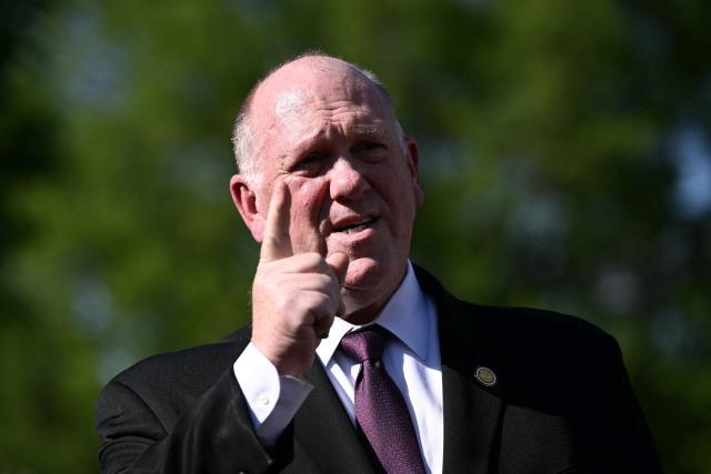 White House 'border czar' Tom Homan speaks to the press at the White House in Washington, DC, on April 14, 2026. (Photo by Brendan SMIALOWSKI / AFP)