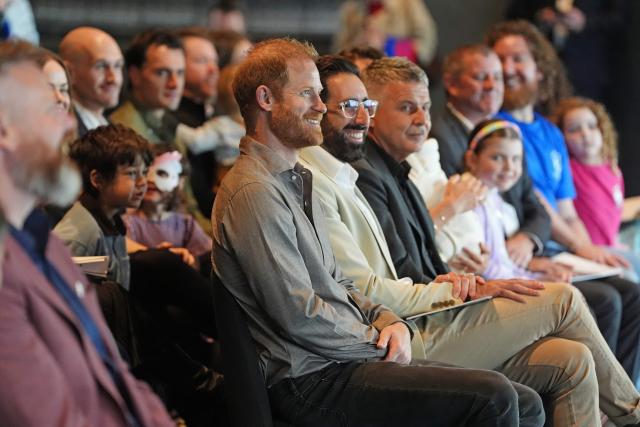 Britain's Prince Harry, Duke of Sussex, takes part in a Q&A session during a visit to a Movember event at Whitten Oval in Melbourne on April 15, 2026. (Photo by Jonathan Brady / POOL / AFP)