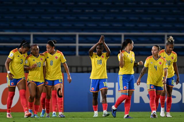 Colombia's forward #18 Linda Caicedo celebrates scoring her team's first goal during the CONMEBOL Nations League Women football match between Colombia and Chile, at the Olimpico Pascual Guerrero stadium in Cali, Valle del Cauca, Colombia, on April 14, 2026. (Photo by JOAQUIN SARMIENTO / AFP)