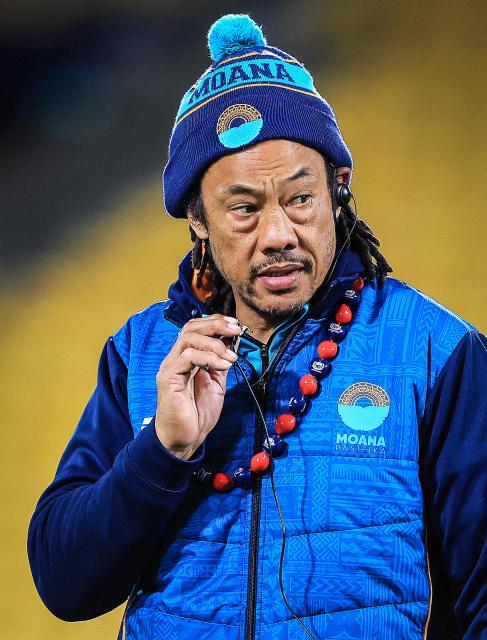 (FILES) A file photo taken on May 17, 2024 shows Moana Pasifika head coach Tana Umaga during the Super Rugby match between the Wellington Hurricanes and Moana Pasifika at Sky Stadium in Wellington. Moana Pasifika confirmed April 15, 2026 the Super Rugby franchise will fold at the end of the season, citing "financial, operational, and strategic realities". The team's 60 players and staff, led by coach Tana Umaga, were informed of the closure on April 14. (Photo by GRANT DOWN / AFP)