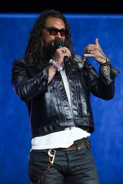 US actor Jason Momoa promotes the upcoming film “Supergirl” during Warner Bros presentation at CinemaCon at The Colosseum at Caesars Palace on April 14, 2026 in Las Vegas, Nevada. (Photo by VALERIE MACON / AFP)