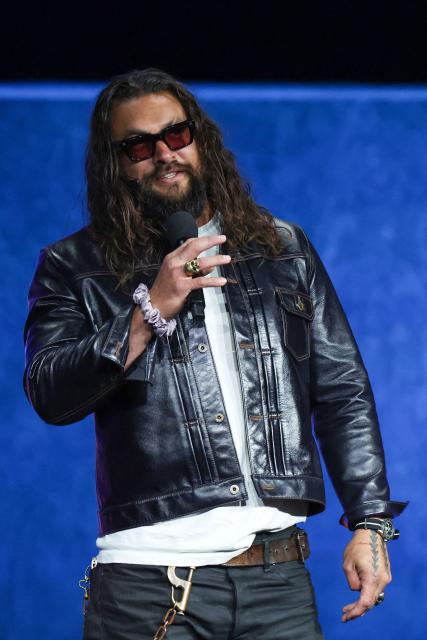 US actor Jason Momoa promotes the upcoming film “Supergirl” during Warner Bros presentation at CinemaCon at The Colosseum at Caesars Palace on April 14, 2026 in Las Vegas, Nevada. (Photo by VALERIE MACON / AFP)