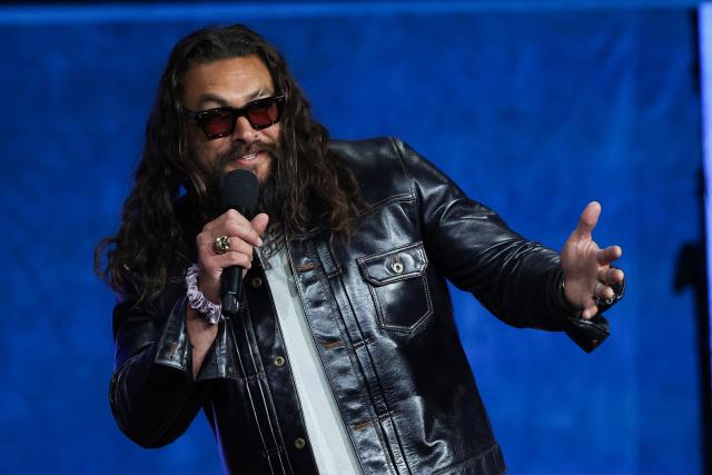 US actor Jason Momoa promotes the upcoming film “Supergirl” during Warner Bros presentation at CinemaCon at The Colosseum at Caesars Palace on April 14, 2026 in Las Vegas, Nevada. (Photo by VALERIE MACON / AFP)