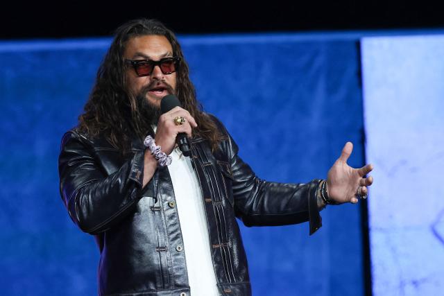 US actor Jason Momoa promotes the upcoming film “Supergirl” during Warner Bros presentation at CinemaCon at The Colosseum at Caesars Palace on April 14, 2026 in Las Vegas, Nevada. (Photo by VALERIE MACON / AFP)