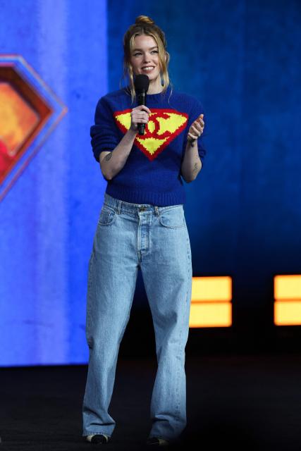 Australian actress Milly Alcock promotes the upcoming film “Supergirl” during Warner Bros presentation at CinemaCon at The Colosseum at Caesars Palace on April 14, 2026 in Las Vegas, Nevada. (Photo by VALERIE MACON / AFP)