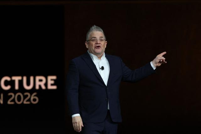 US comedian Patton Oswalt speaks during Warner Bros presentation at CinemaCon at The Colosseum at Caesars Palace on April 14, 2026 in Las Vegas, Nevada. (Photo by VALERIE MACON / AFP)