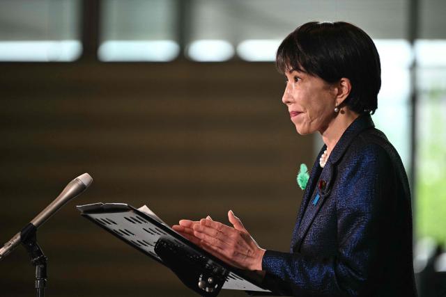 Japan's Prime Minister Sanae Takaichi addresses a press conference at the Prime Minister's Office in Tokyo on April 15 2026. (Photo by Philip FONG / POOL / AFP)