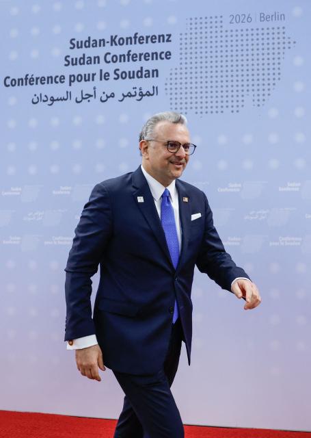 the US' Department of State's senior advisor to the president for Arab and African Affairs Massad Fares Boulos leaves after giving a statement as he arrives to attend the third international conference on Sudan, at the Foreign Office in Berlin on April 15, 2026. Now entering its fourth year, the war in Sudan between the army and the paramilitary Rapid Support Forces (RSF) has killed tens of thousands of people, displaced more than 11 million, and thrust several areas into hunger and famine. Donors are due to gather in Berlin on April 15 for an international conference on the conflict, aimed at reviving faltering peace talks and mobilising aid. The meeting brings together governments, aid agencies and civil society groups, but excludes both the Sudanese army and the paramilitary Rapid Support Forces. (Photo by Odd ANDERSEN / AFP)