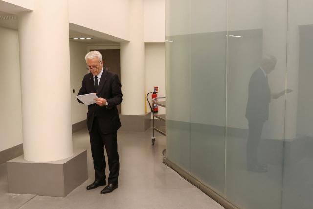French union Movement of the Enterprises of France (MEDEF) President Patrick Martin gets ready ahead of a press conference on MEDEF’s initiatives ahead of the 2027 presidential election, in Paris on April 15, 2026. (Photo by Alain JOCARD / AFP)