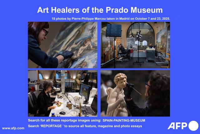 AFP presents 15 photographs by French photographer Pierre-Philippe Marcou, taken at the Prado museum's painting restoration department in Madrid, on October 7 and October 23, 2025. The Prado Museum, one of the most visited in the world, has always emphasized the conservation and restoration of artistic heritage since it opened to the public in November 1819.

Search for all these reportage images using: SPAIN-PAINTING-MUSEUM
Search ‘REPORTAGE ’ to source all feature, magazine and photo essays (Photo by Pierre-Philippe MARCOU / AFP)