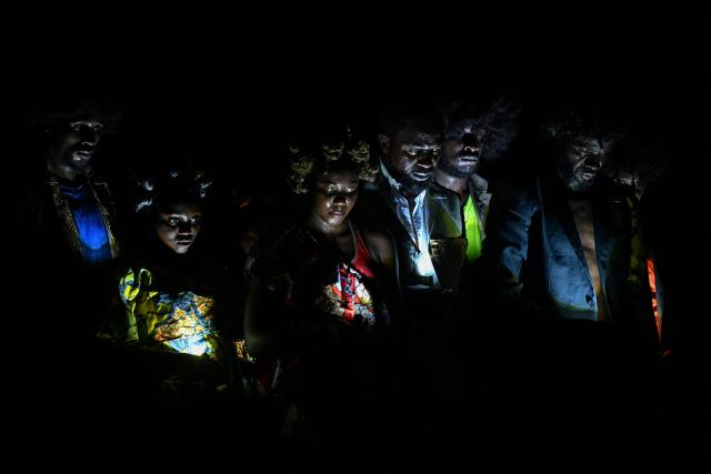 Democratic Republic of Congo group "le chimin de la Rumba" performs during the 14th edition of the African Entertainment Arts Market (MASA) at the palais de la Culture in Abidjan on April 15, 2026. (Photo by Issouf SANOGO / AFP)