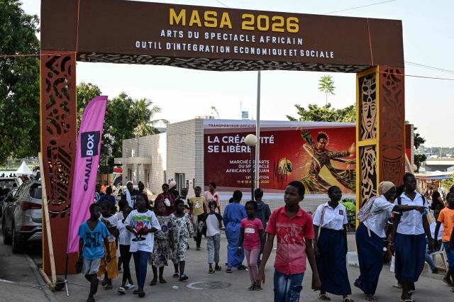 Visitors attend the 14th edition of the African Entertainment Arts Market (MASA) at the palais de la Culture in Abidjan on April 15, 2026. (Photo by Issouf SANOGO / AFP)