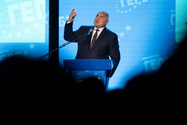 Bulgaria's conservative GERB party leader and former prime minister Boyko Borisov speaks to supporters during the final campaign rally ahead of general elections, in Samokov on April 15, 2026. Bulgaria will hold its eighth general election in five years on April 19, 2026, with the ex-president's new grouping tipped to win a ballot many hope will end chronic instability. (Photo by Nikolay DOYCHINOV / AFP)