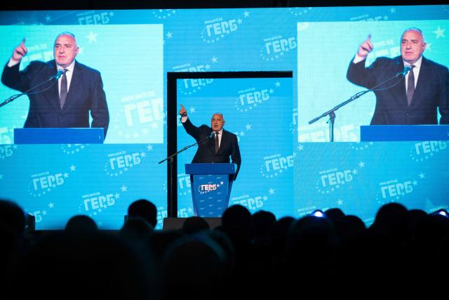 Bulgaria's conservative GERB party leader and former prime minister Boyko Borisov speaks to supporters during the final campaign rally ahead of general elections, in Samokov on April 15, 2026. Bulgaria will hold its eighth general election in five years on April 19, 2026, with the ex-president's new grouping tipped to win a ballot many hope will end chronic instability. (Photo by Nikolay DOYCHINOV / AFP)