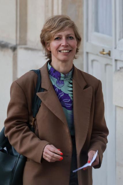Head of the Arab World Institute (IMA), Anne-Claire Legendre arrives at a state banquet held in honour of Mauritania's President at the Elysee Presidential Palace in Paris on April 15, 2026. (Photo by Ludovic MARIN / AFP)