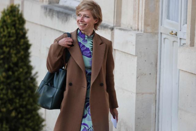 Head of the Arab World Institute (IMA), Anne-Claire Legendre arrives at a state banquet held in honour of Mauritania's President at the Elysee Presidential Palace in Paris on April 15, 2026. (Photo by Ludovic MARIN / AFP)