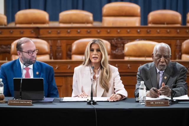US First Lady Melania Trump speaks alongside committee Chairman Representative Jason Smith (L), Republican of Missouri, and Representative Danny Davis (R), Democrat of Illinois, during a House Ways and Means Committee roundtable discussion on advancing legislation protecting American foster care children, her second major legislative initiative of the second Trump administration, on Capitol Hill in Washington, DC, April 15, 2026. (Photo by SAUL LOEB / AFP)