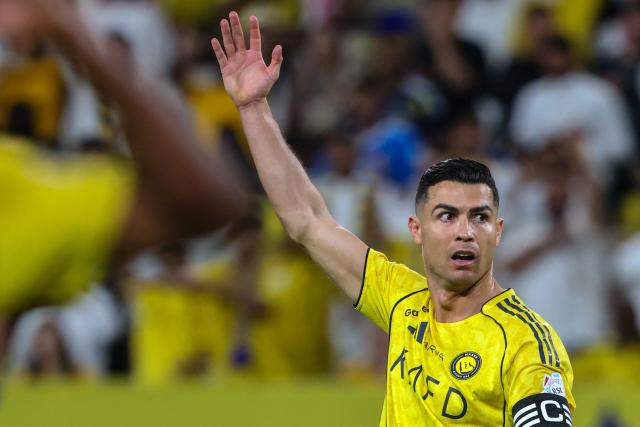 Nassr's Portuguese forward #07 Cristiano Ronaldo reacts during the Saudi Pro League football match between Al-Nassr and Al-Ettifaq at the Al-Awwal Park Stadium in Riyadh on April 15, 2026. (Photo by Fayez Nureldine / AFP)