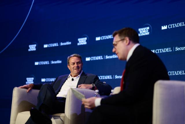 Marcus Lazarus, CEO of VERSANT speaks during the 2026 Semafor World Economy conference in Washington, DC, on April 15, 2026. (Photo by Kent NISHIMURA / AFP)