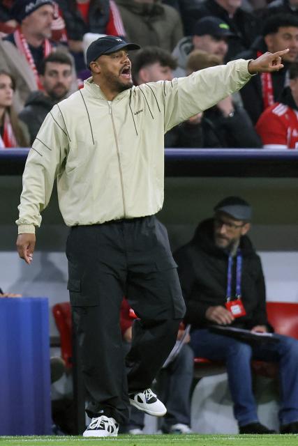 Bayern Munich's Belgian head coach Vincent Kompany reacts from the sidelines during the UEFA Champions League quarter-final second leg football match between FC Bayern Munich and Real Madrid in Munich, southern Germany, on April 15, 2026. (Photo by Alexandra BEIER / AFP)