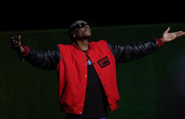 US rapper and founder/producer of Death Row Pictures, Snoop Dogg speaks on stage during Universal Pictures and Focus Features presentation at CinemaCon at The Colosseum at Caesars Palace in Las Vegas, Nevada, on April 15, 2026. (Photo by VALERIE MACON / AFP)